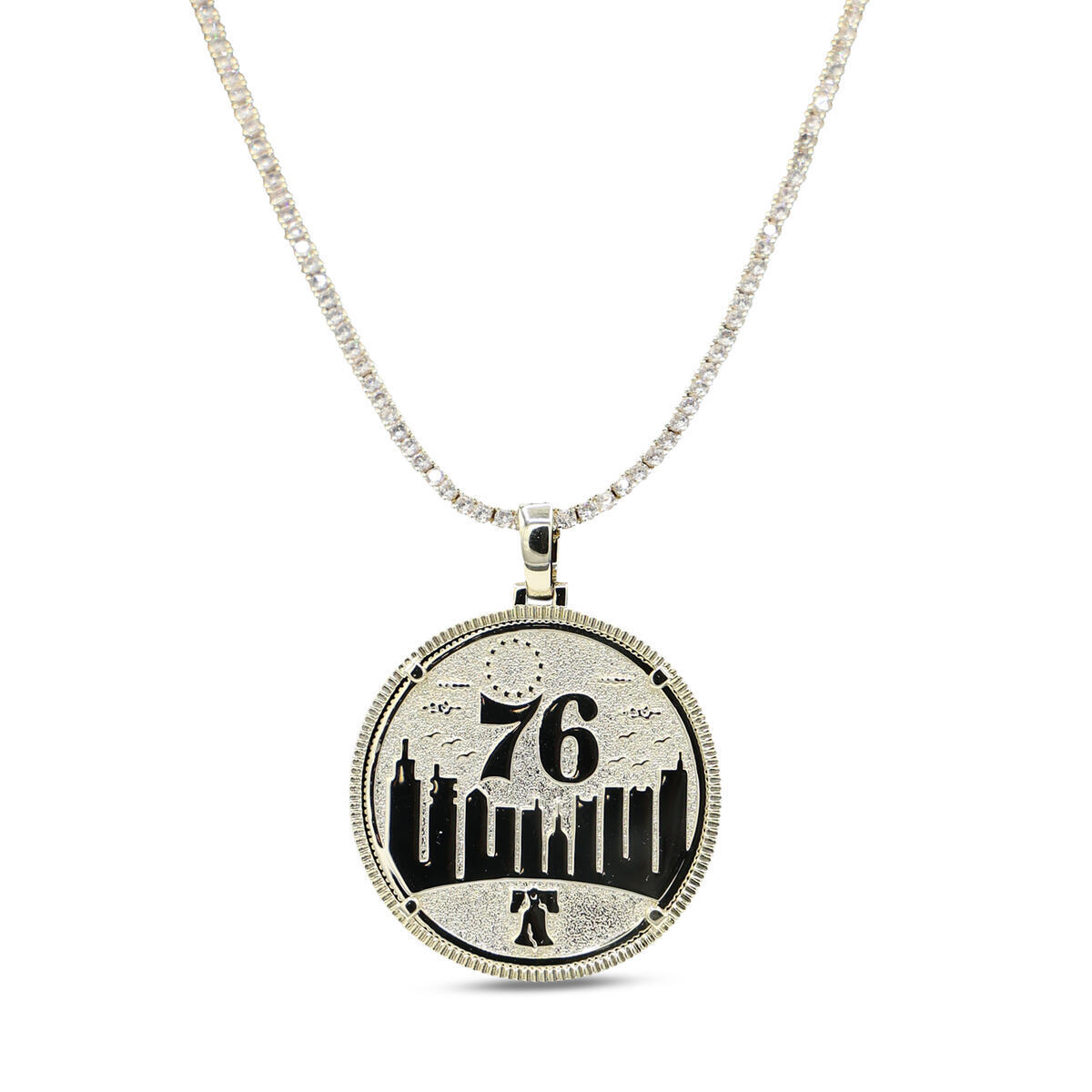 GLD Philadelphia 76ers 18K Yellow Gold Logo Pendant & 20" Tennis Chain