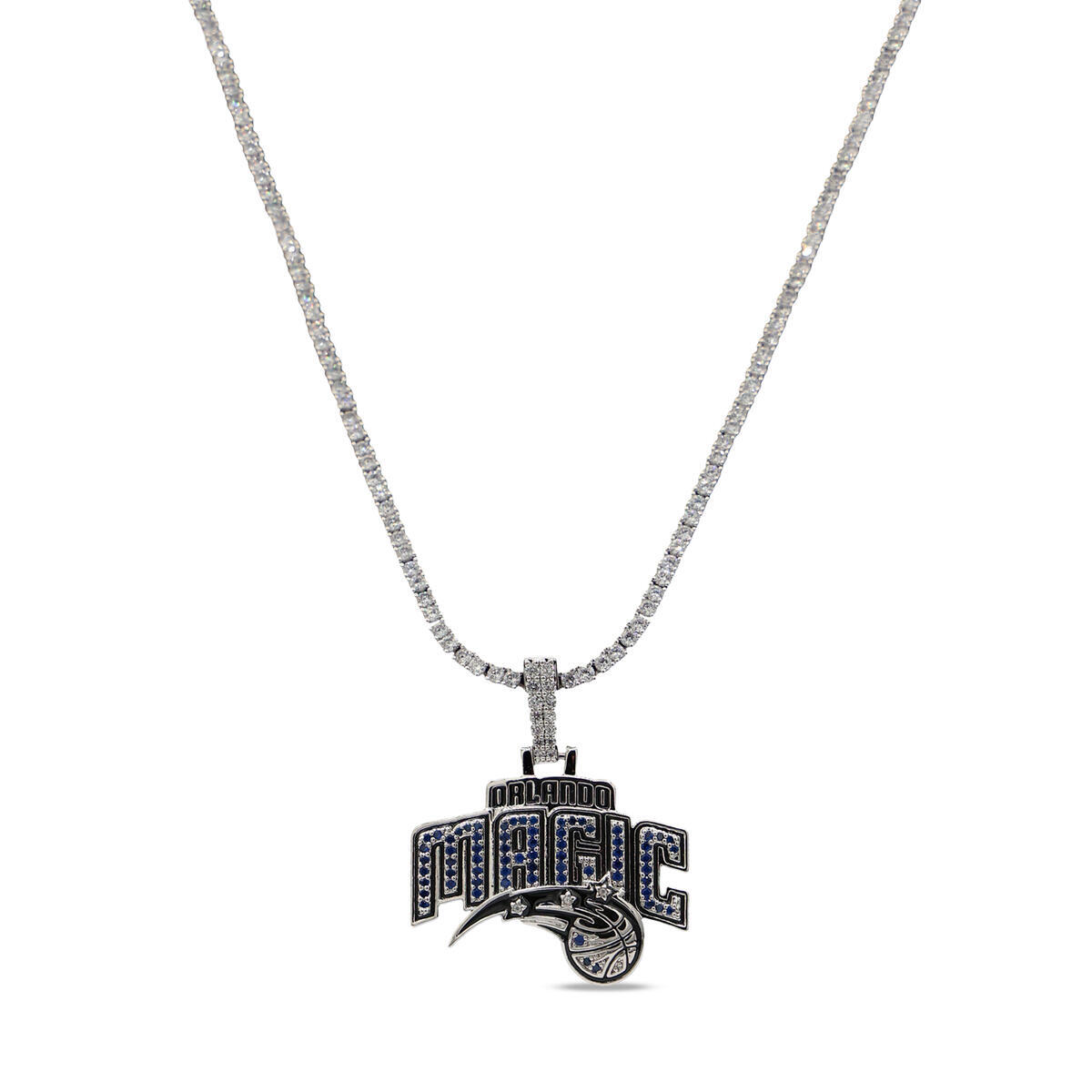 GLD Orlando Magic 14K White Gold Logo Pendant & 20" Tennis Chain