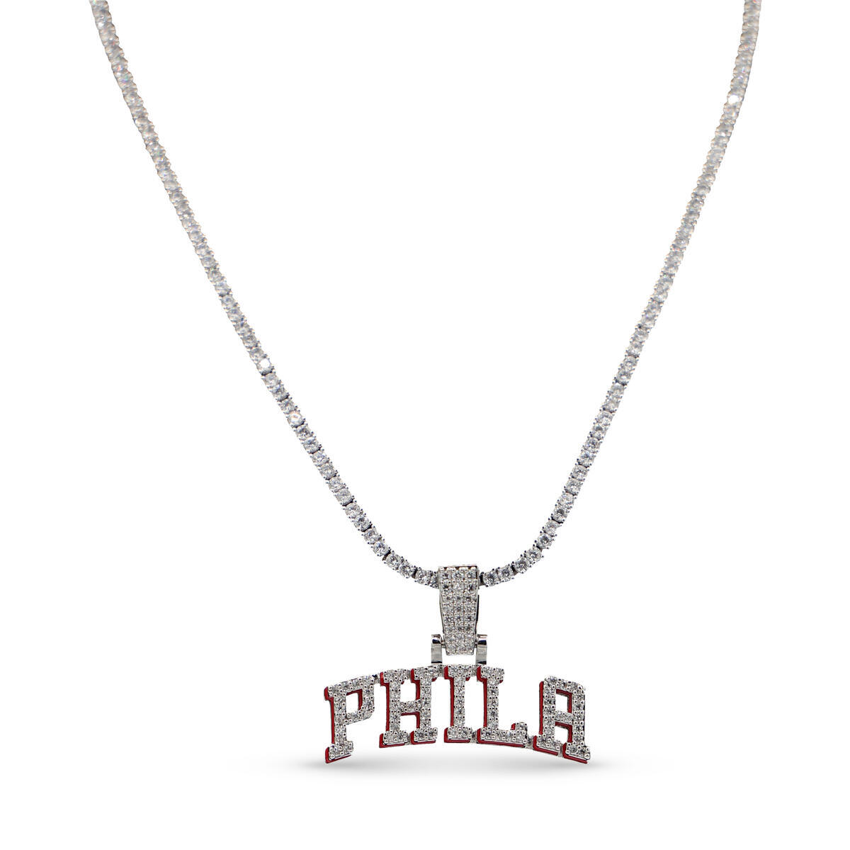 GLD Philadelphia 76ers 14K White Gold Logo Pendant & 20" Tennis Chain