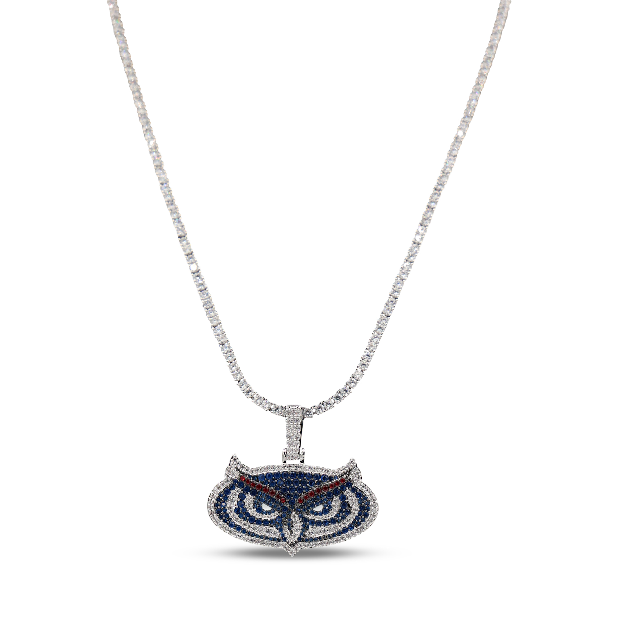 GLD Florida Atlantic Owls 14K White Gold Logo Pendant & 20" Tennis Chain