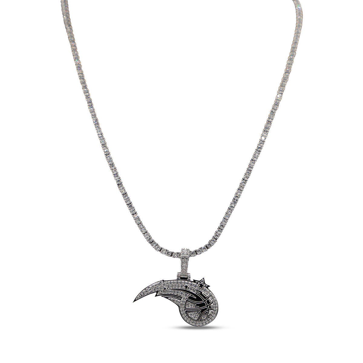 GLD Orlando Magic 14K White Gold Logo Pendant & 20" Tennis Chain