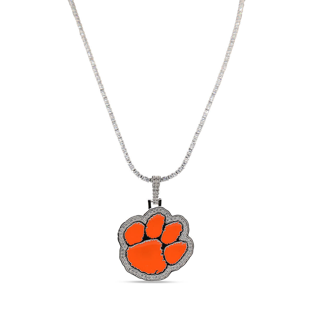GLD Clemson Tigers 14K White Gold Logo Pendant & 20" Tennis Chain