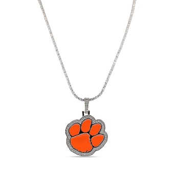 "GLD Clemson Tigers 14K White Gold Logo Pendant & 20"" Tennis Chain"