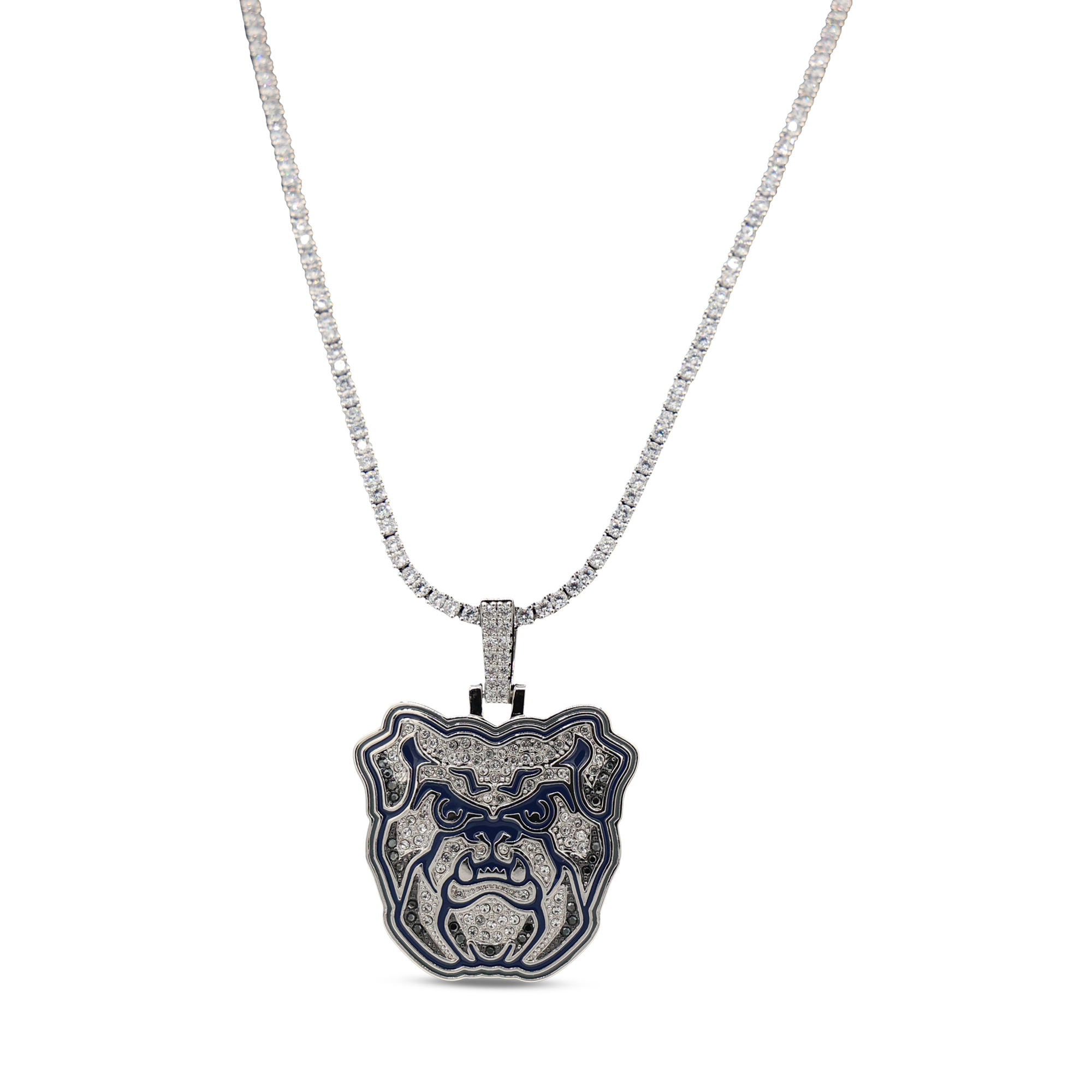 GLD Butler Bulldogs 14K White Gold Logo Pendant & 20" Tennis Chain