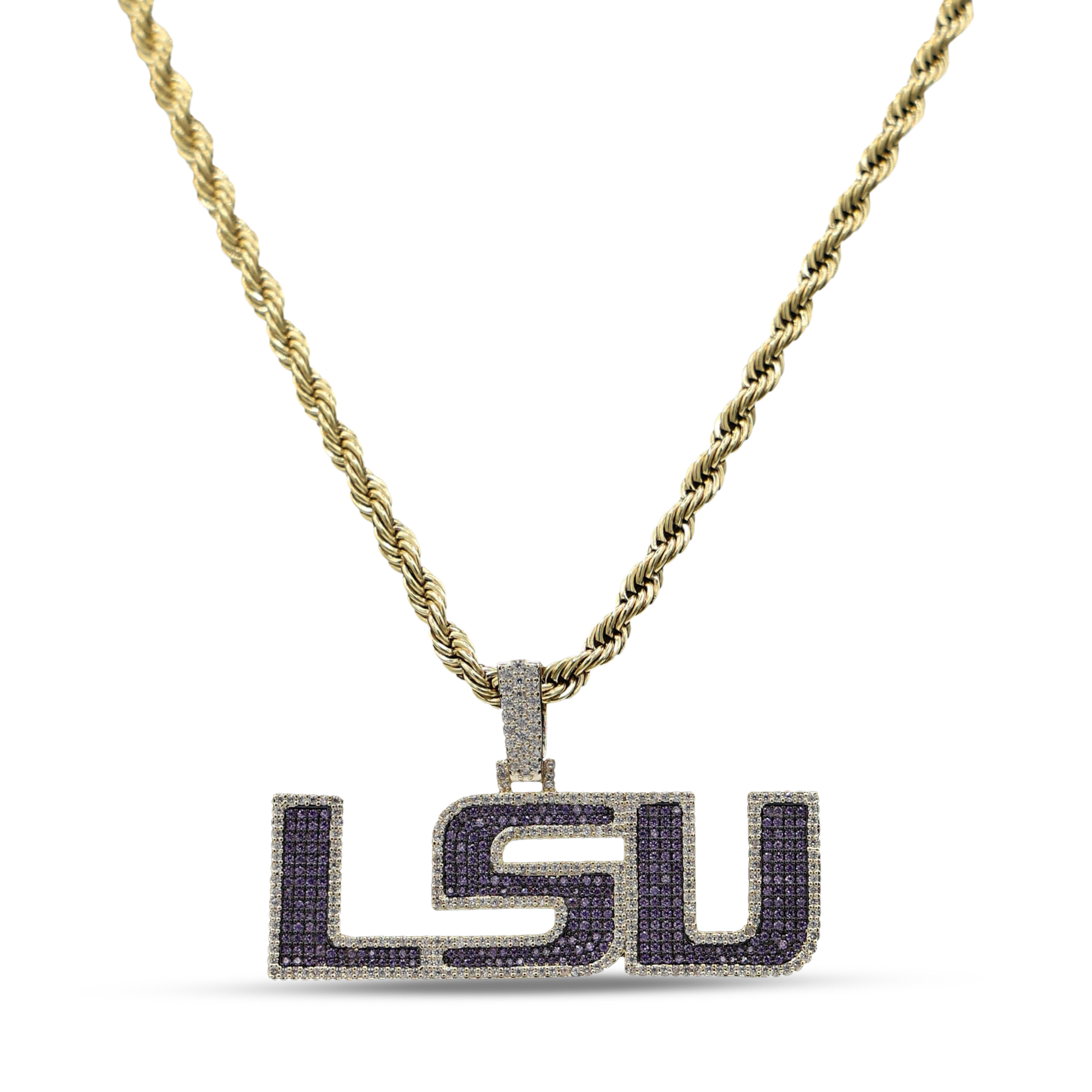 GLD LSU Tigers 18K Yellow Gold Logo Pendant & 20" Tennis Chain