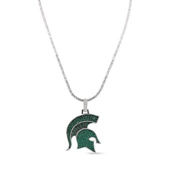 GLD Michigan State Spartans 14K White Gold Logo Pendant & 20" Tennis Chain