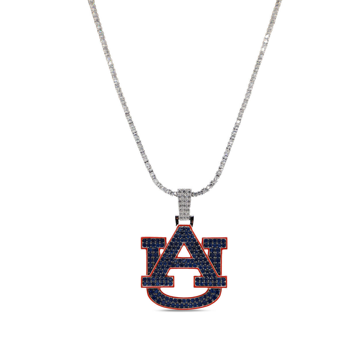 GLD Auburn Tigers 14K White Gold Logo Pendant & 20" Tennis Chain