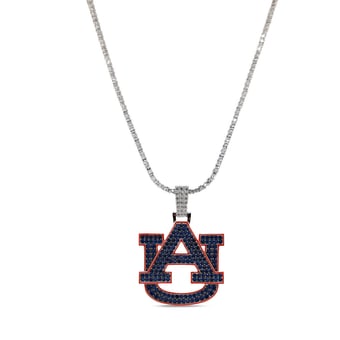 GLD Auburn Tigers 14K White Gold Logo Pendant & 20" Tennis Chain