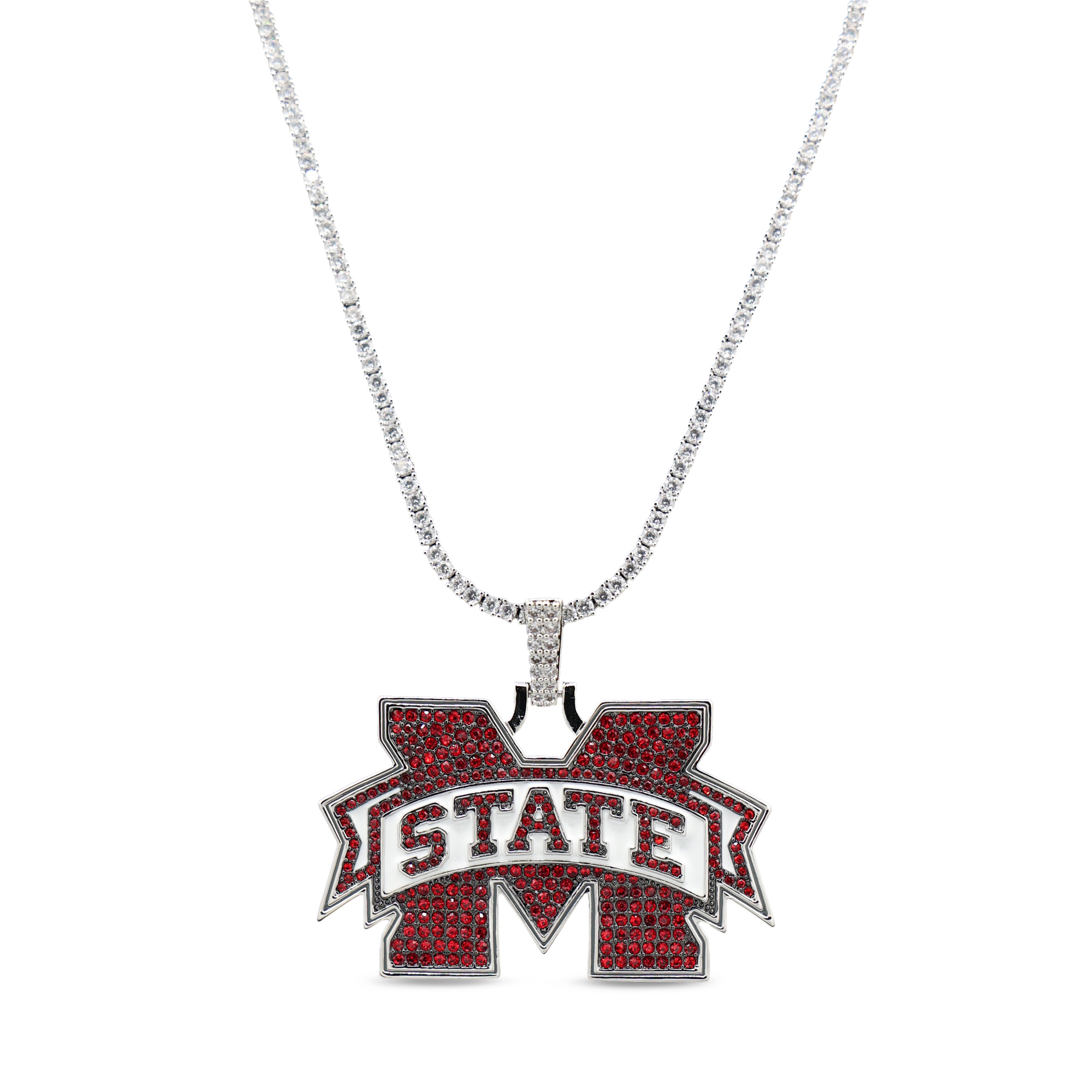 GLD Mississippi State Bulldogs 14K White Gold Logo Pendant & 20" Tennis Chain