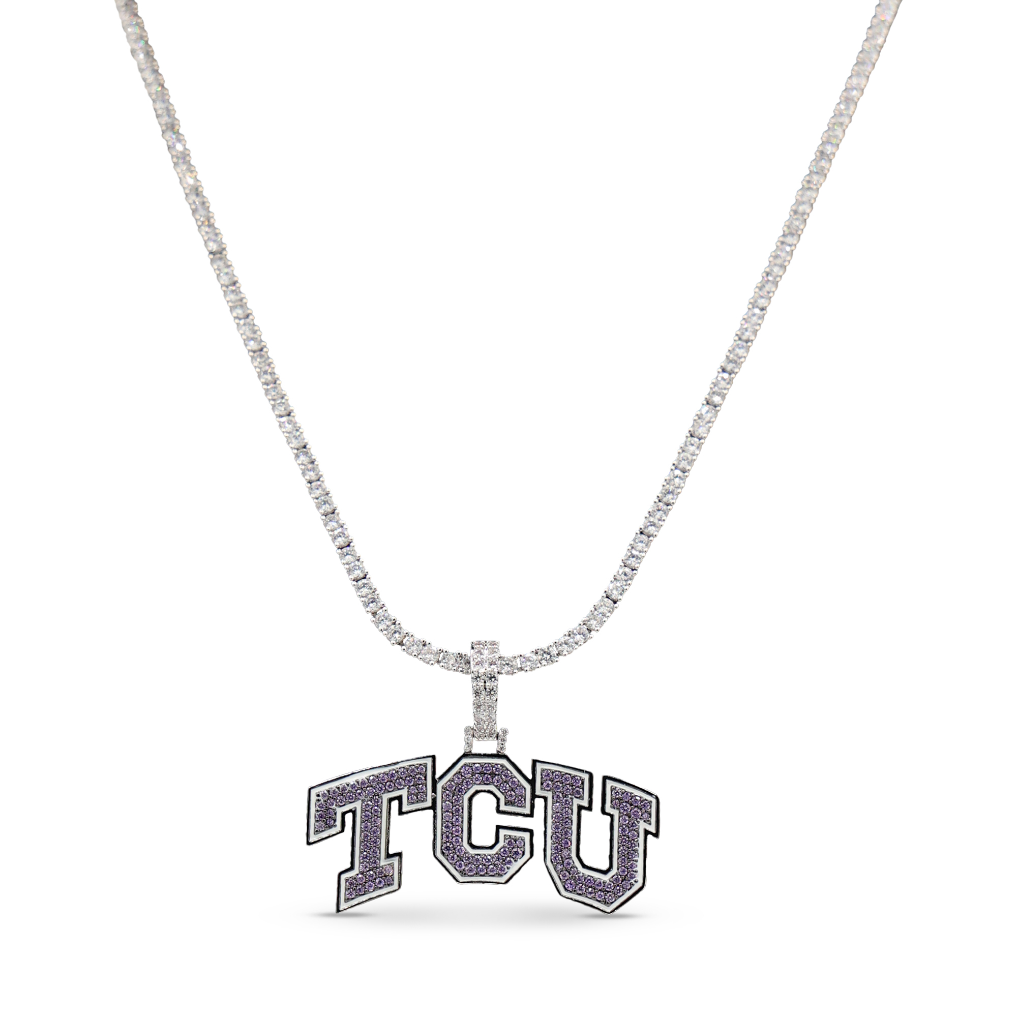 GLD TCU Horned Frogs 14K White Gold Logo Pendant & 20" Tennis Chain