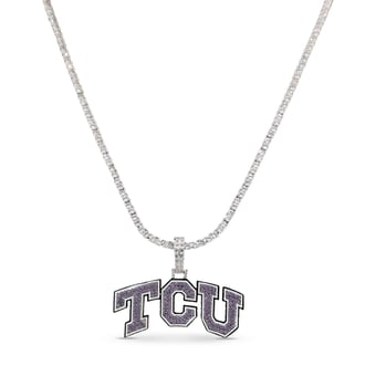 "GLD TCU Horned Frogs 14K White Gold Logo Pendant & 20"" Tennis Chain"