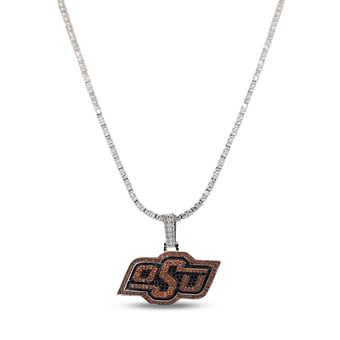 GLD Oklahoma State Cowboys 14K White Gold Logo Pendant & 20" Tennis Chain