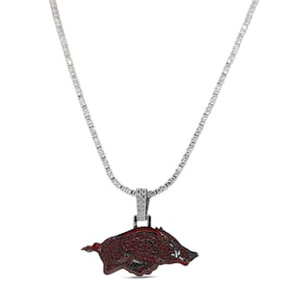 "GLD Arkansas Razorbacks 14K White Gold Logo Pendant & 20"" Tennis Chain"