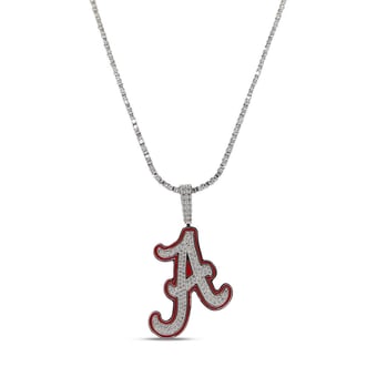 "GLD Alabama Crimson Tide 14K White Gold Logo Pendant & 20"" Tennis Chain"
