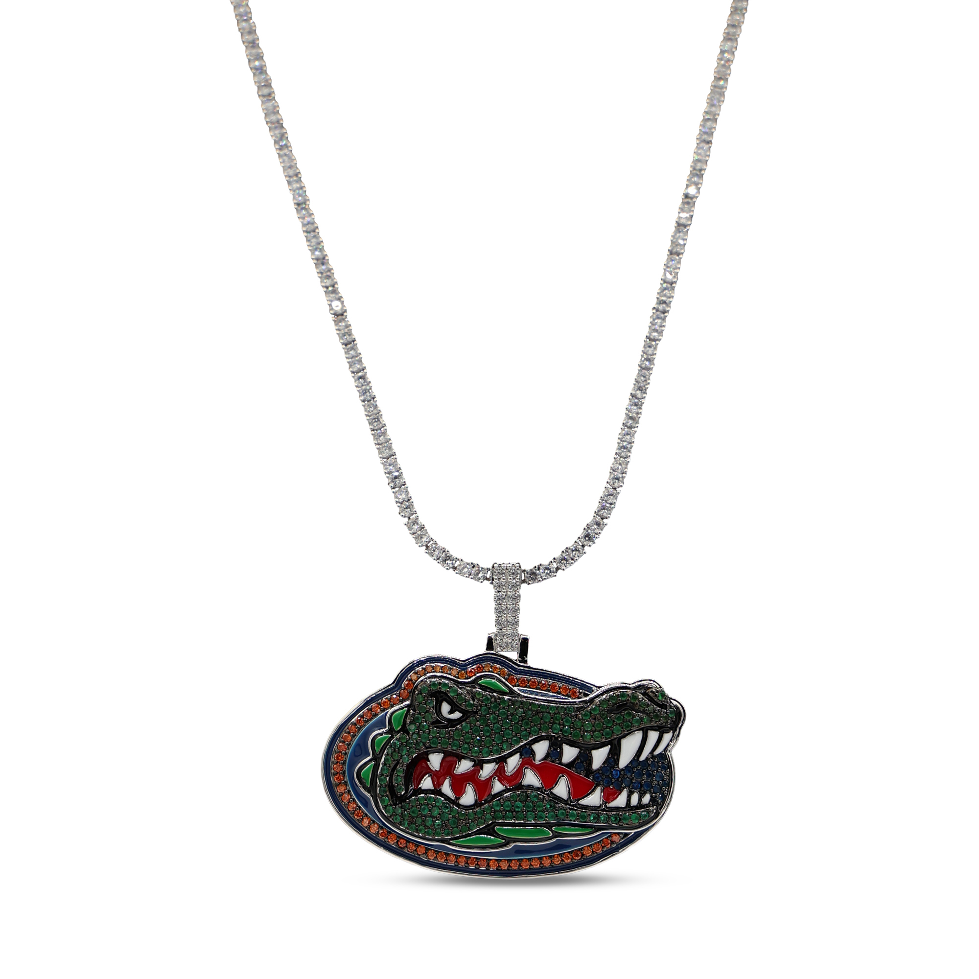GLD Florida Gators 14K White Gold Logo Pendant & 20" Tennis Chain