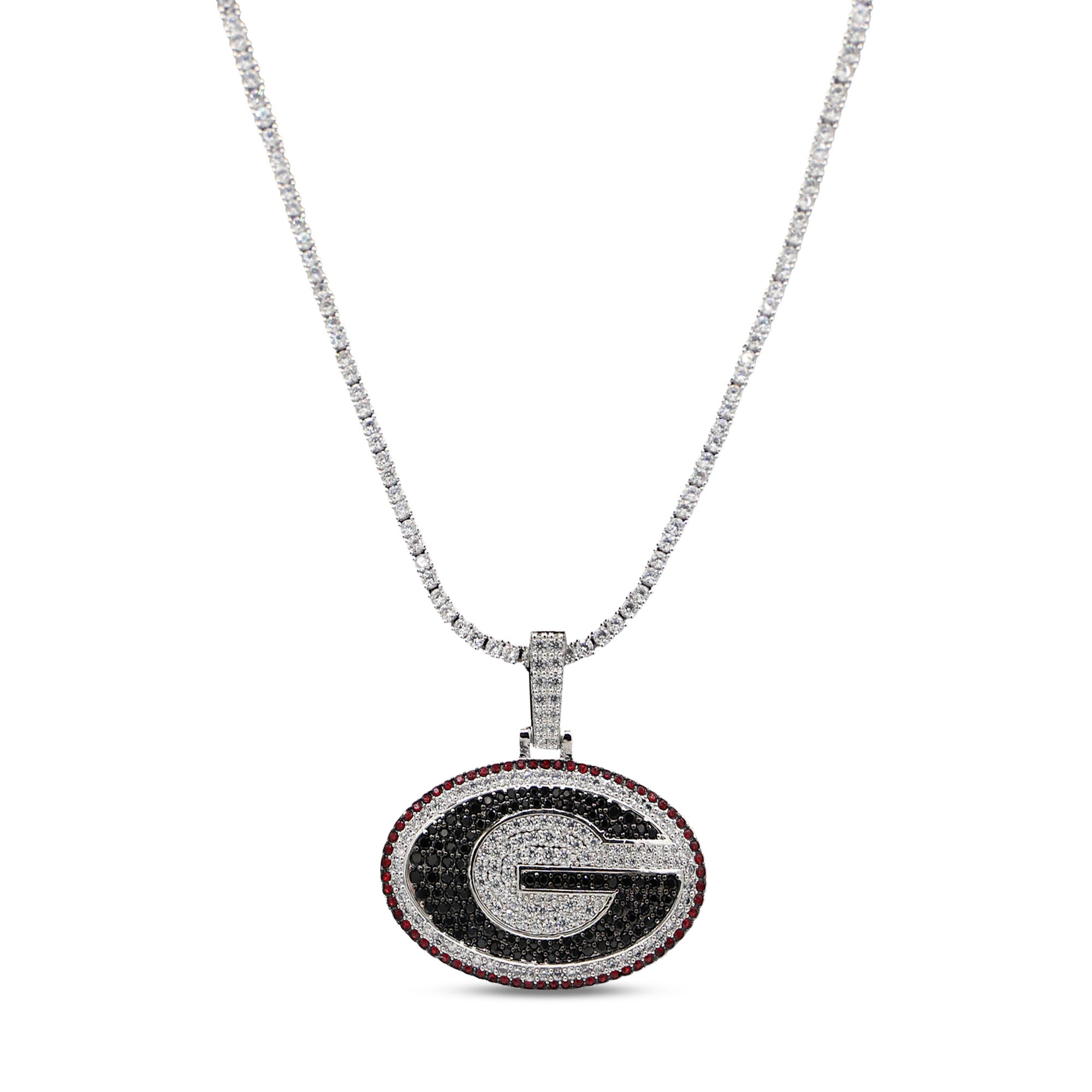GLD Georgia Bulldogs 14K White Gold Logo Pendant & 20" Tennis Chain
