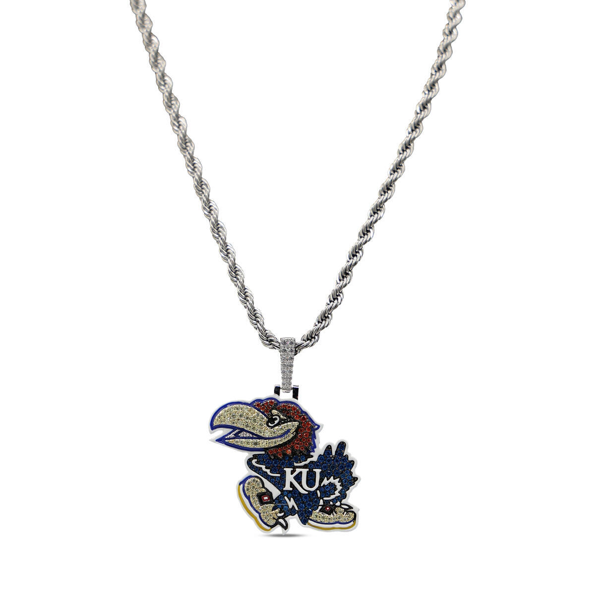 GLD Kansas Jayhawks 14K White Gold Logo Pendant & 20" Tennis Chain