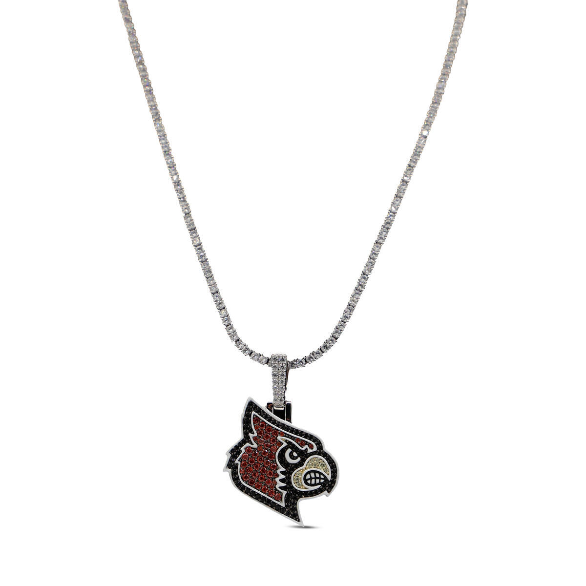 GLD Louisville Cardinals 14K White Gold Logo Pendant & 20" Tennis Chain