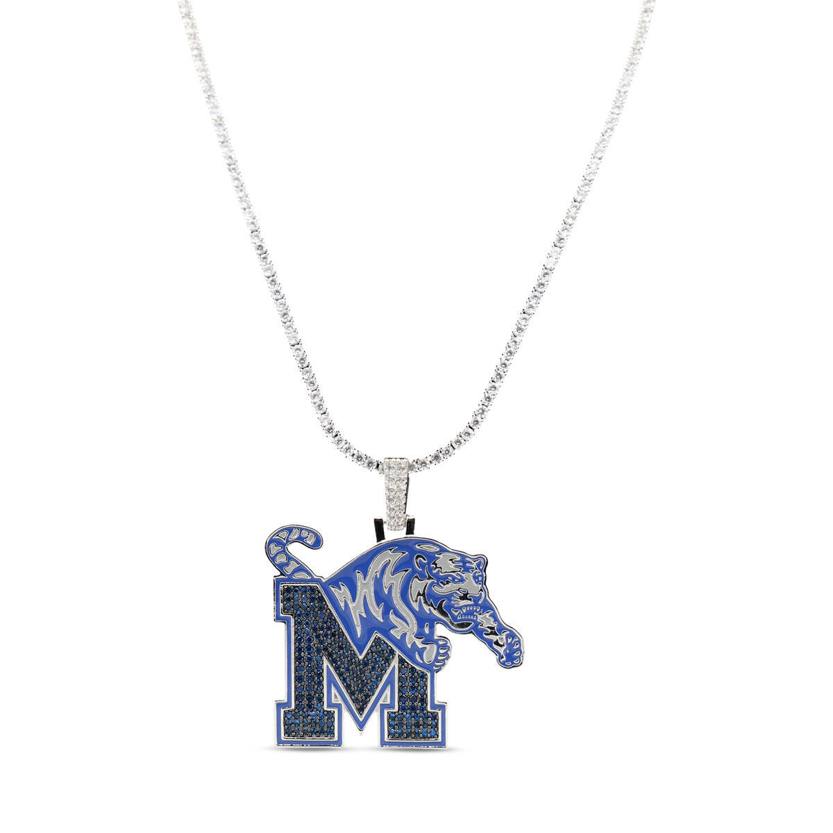 GLD Memphis Tigers 14K White Gold Logo Pendant & 20" Tennis Chain