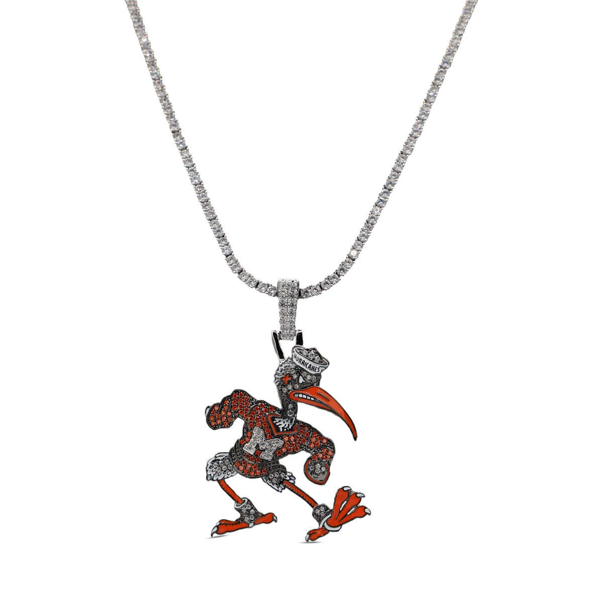 GLD Miami Hurricanes 14K White Gold Logo Pendant & 20" Tennis Chain