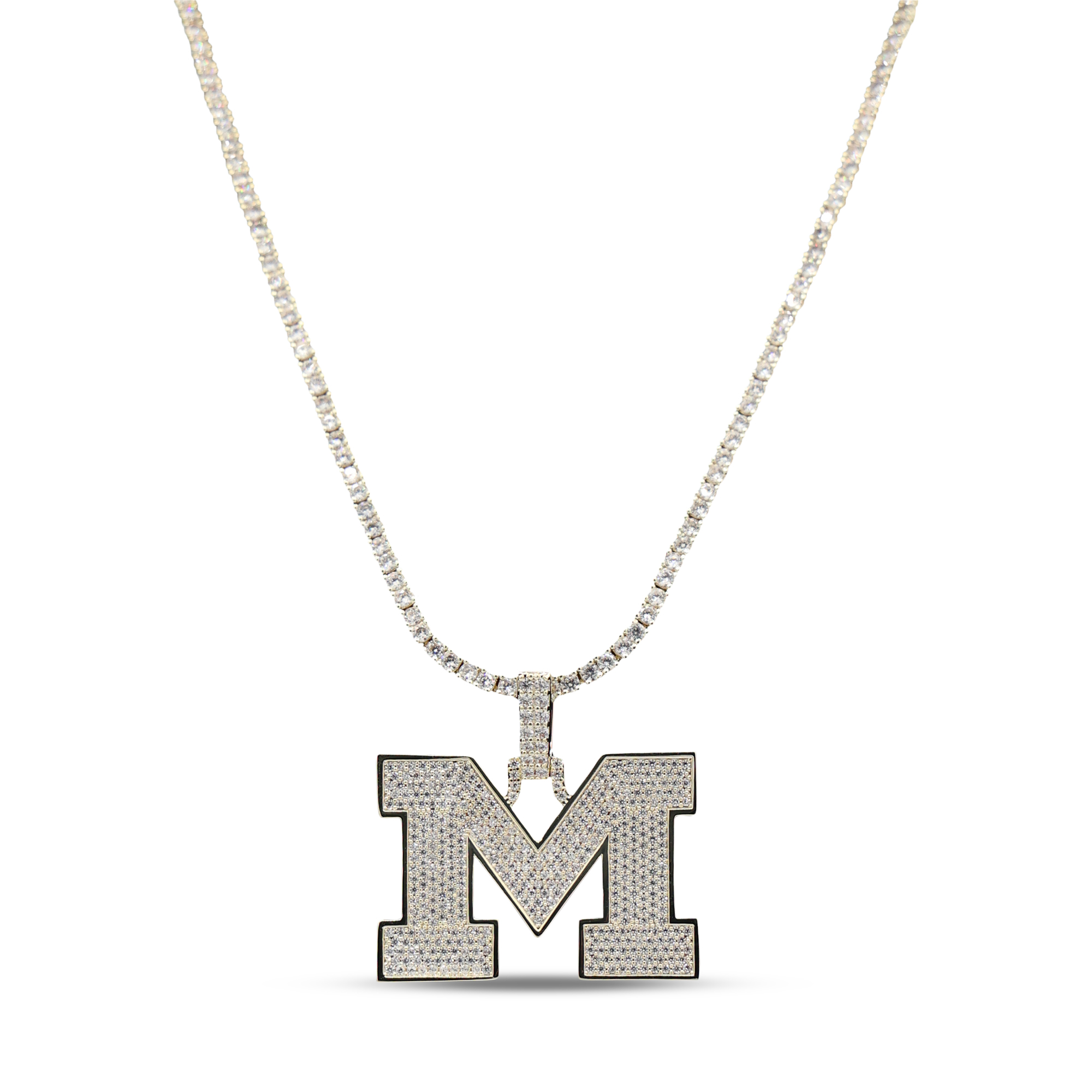 GLD Michigan Wolverines 18K Yellow Gold Logo Pendant & 20" Tennis Chain