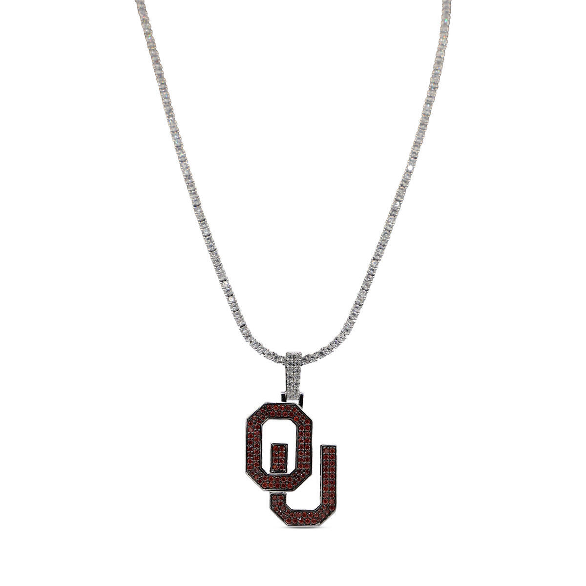 GLD Oklahoma Sooners 14K White Gold Logo Pendant & 20" Tennis Chain