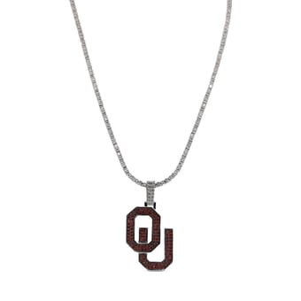 "GLD Oklahoma Sooners 14K White Gold Logo Pendant & 20"" Tennis Chain"