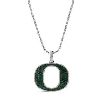 "GLD Oregon Ducks 14K White Gold Logo Pendant & 20"" Tennis Chain"