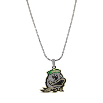 "GLD Oregon Ducks 14K White Gold Logo Pendant & 20"" Tennis Chain"