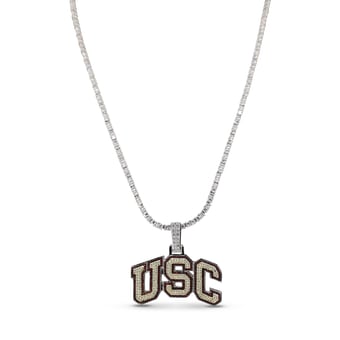 "GLD USC Trojans 14K White Gold Logo Pendant & 20"" Tennis Chain"