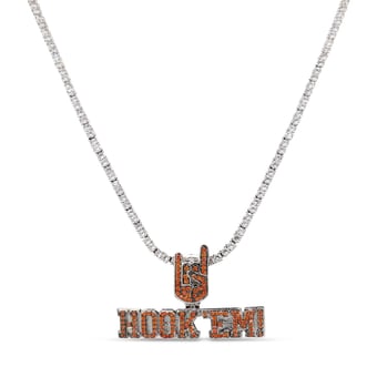 "GLD Texas Longhorns 14K White Gold Logo Pendant & 20"" Tennis Chain"
