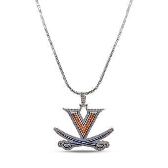 GLD Virginia Cavaliers 14K White Gold Logo Pendant & 20" Tennis Chain