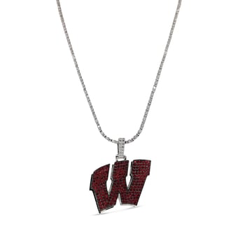 "GLD Wisconsin Badgers 14K White Gold Logo Pendant & 20"" Tennis Chain"