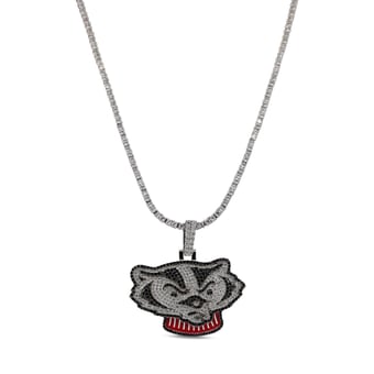 "GLD Wisconsin Badgers 14K White Gold Logo Pendant & 20"" Tennis Chain"