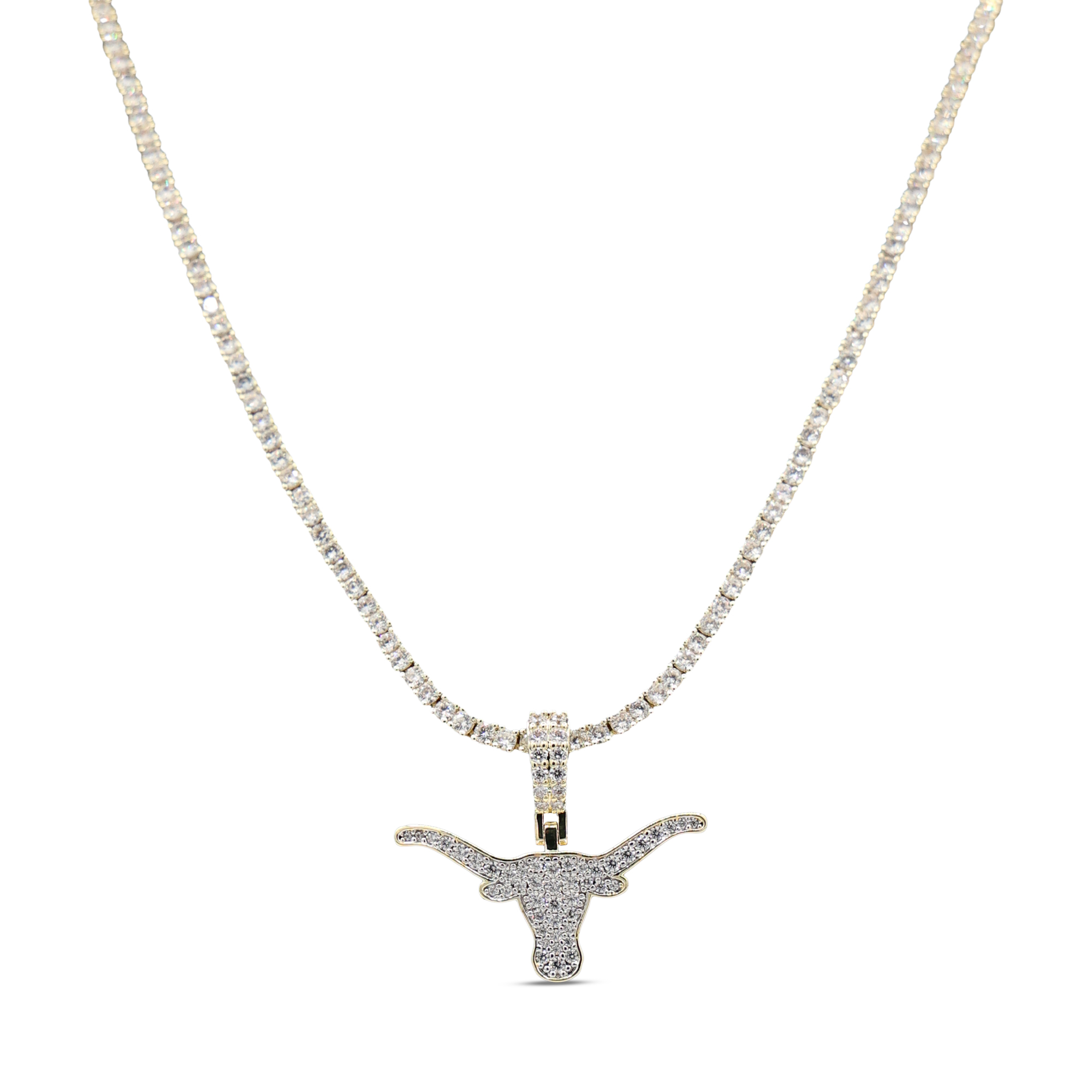 GLD Texas Longhorns 18K Yellow Gold Logo Pendant & 20" Tennis Chain