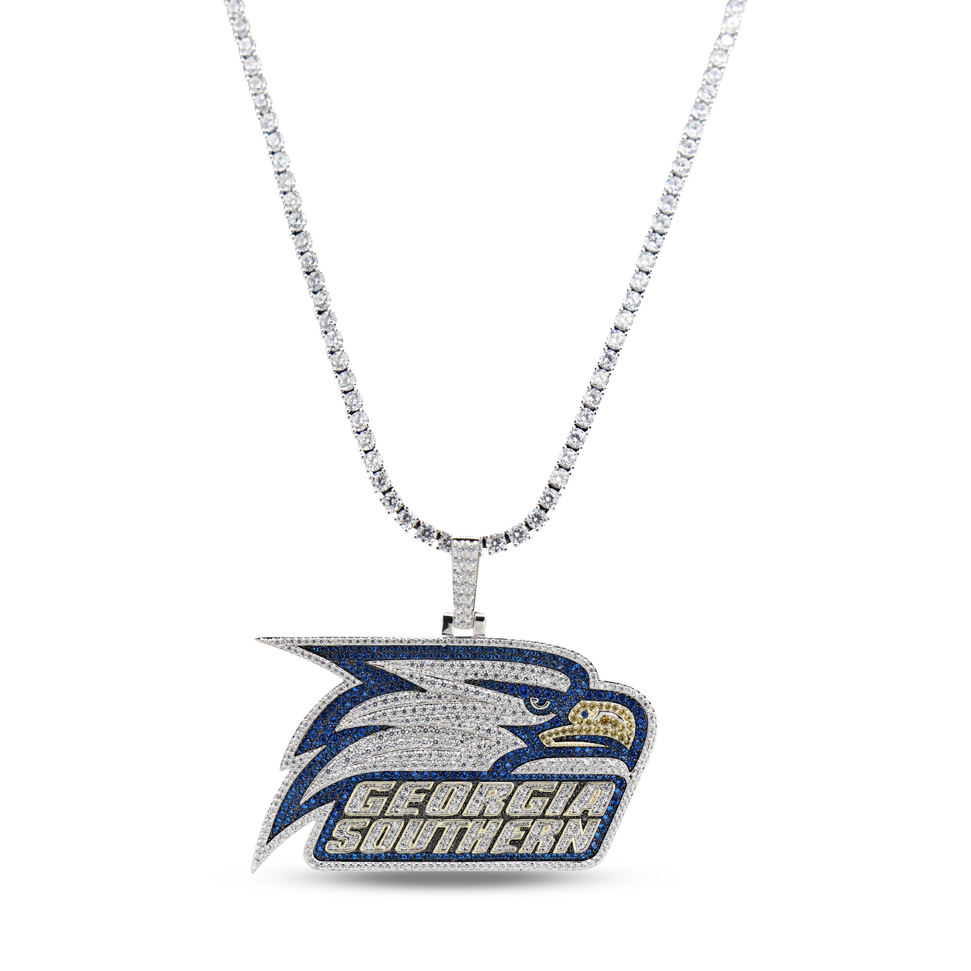 GLD Georgia Southern Eagles 14K White Gold Logo Pendant & 20" Tennis Chain