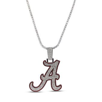 "GLD Alabama Crimson Tide 14K White Gold Logo Pendant & 20"" Tennis Chain"