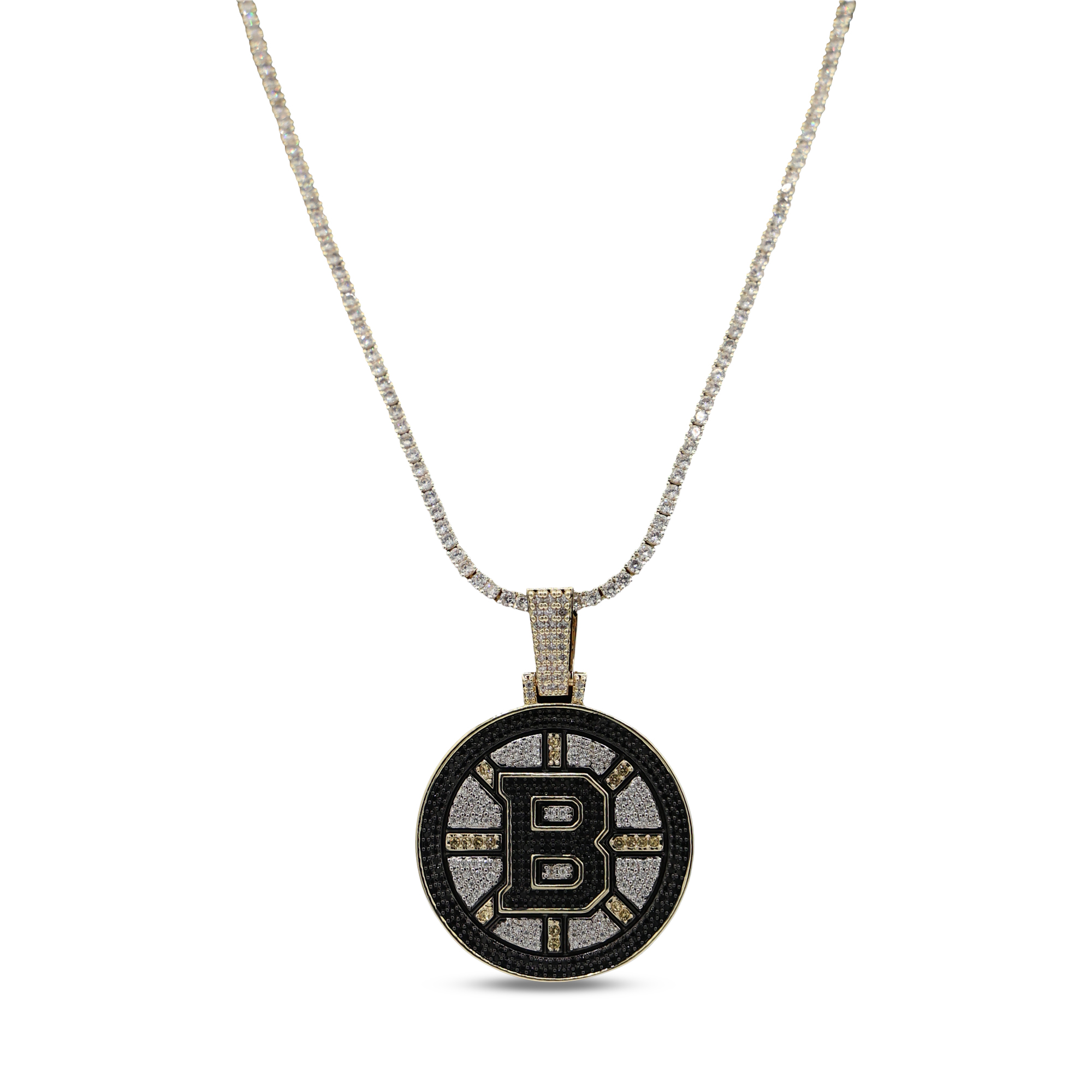 GLD Boston Bruins 18K Yellow Gold Logo Pendant & 20" Tennis Chain