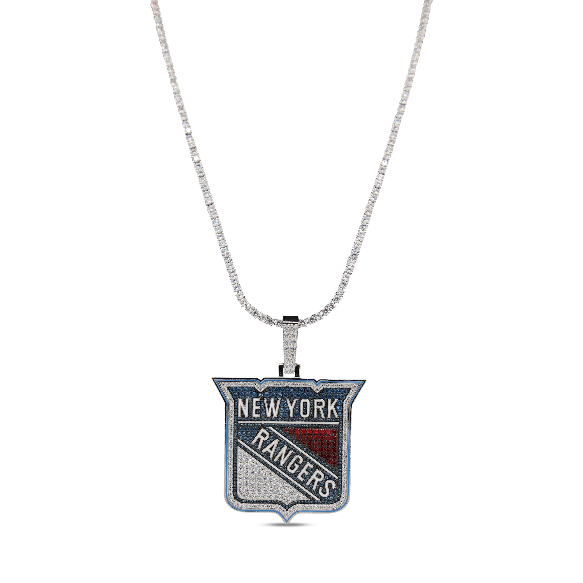 GLD New York Rangers 14K White Gold Logo Pendant & 20" Tennis Chain