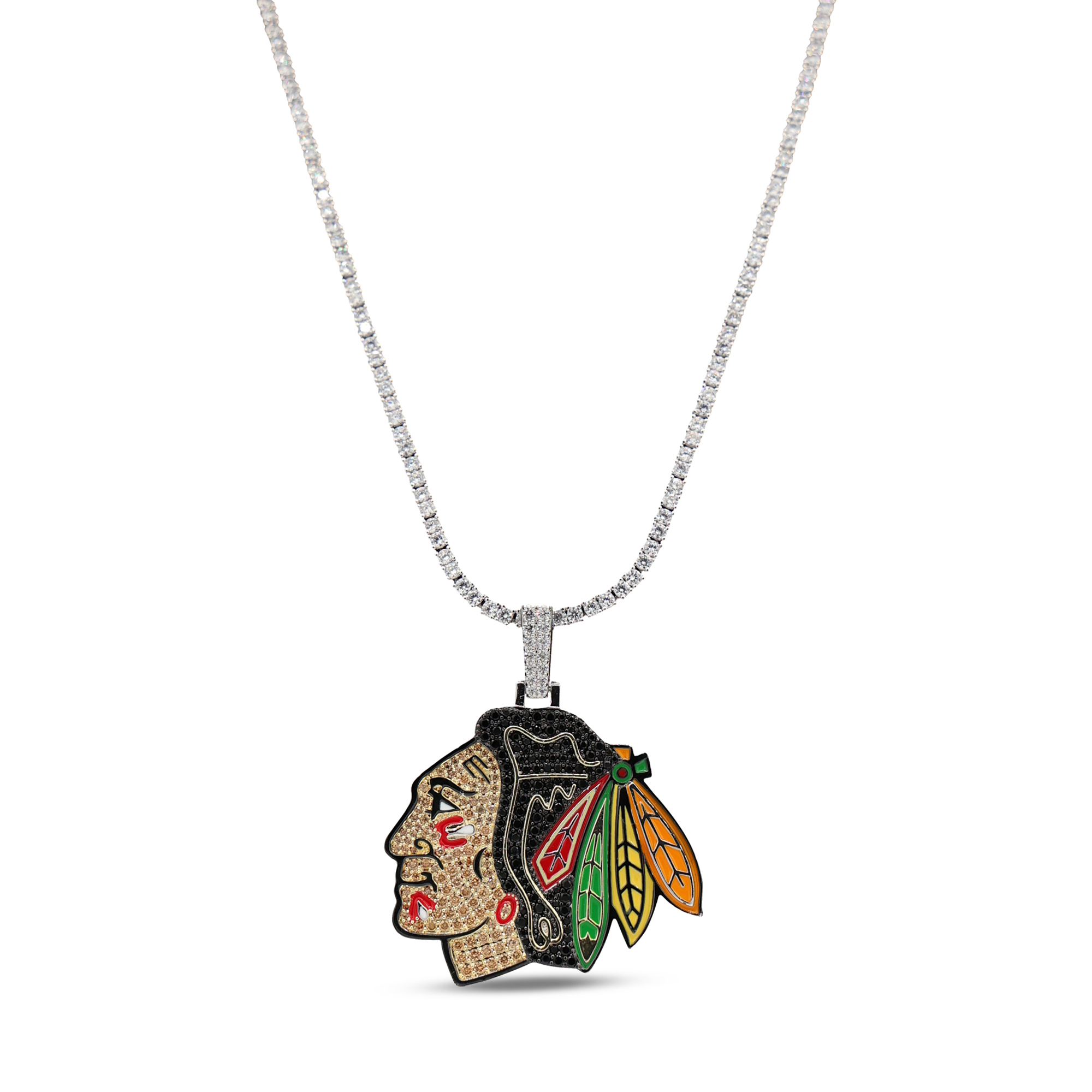GLD Chicago Blackhawks 18K Yellow Gold Logo Pendant & 20" Tennis Chain