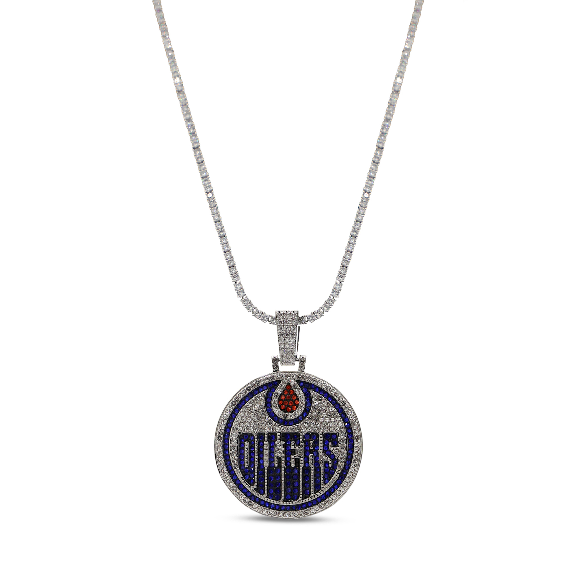GLD Edmonton Oilers 14K White Gold Logo Pendant & 20" Tennis Chain