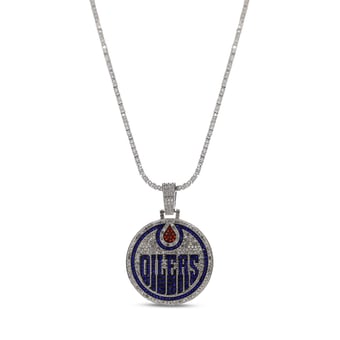 GLD Edmonton Oilers 14K White Gold Logo Pendant & 20" Tennis Chain