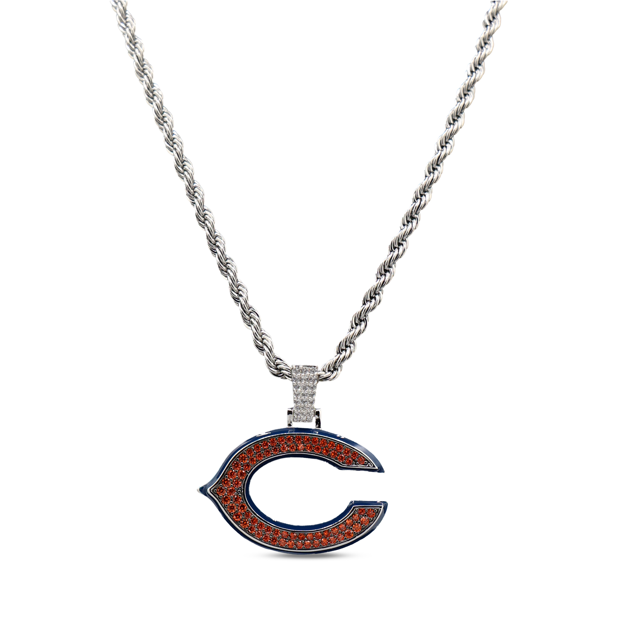 GLD Chicago Bears 14K White Gold Logo Pendant & 20" Rope Chain