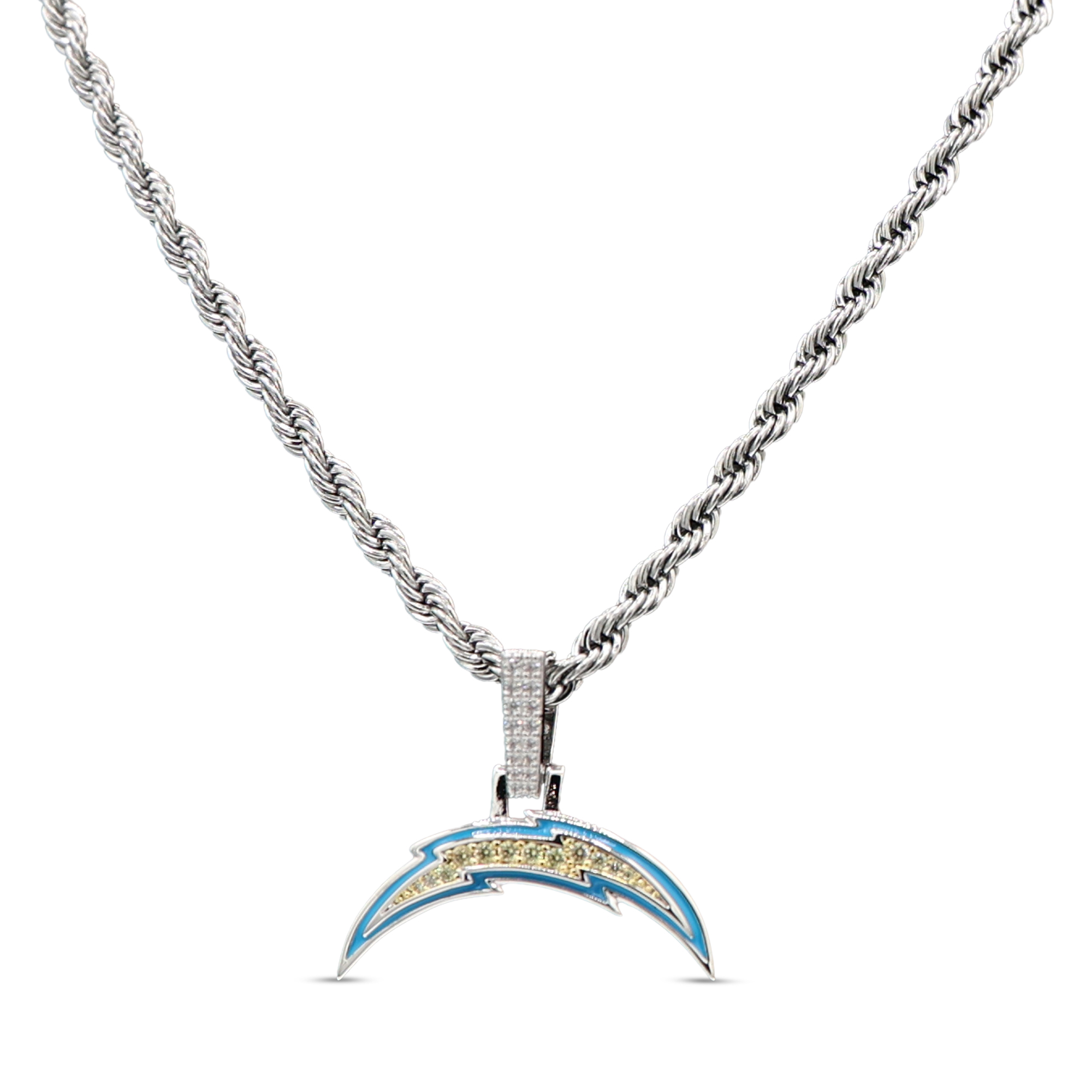 GLD Los Angeles Chargers 14K White Gold Logo Pendant & 20" Rope Chain