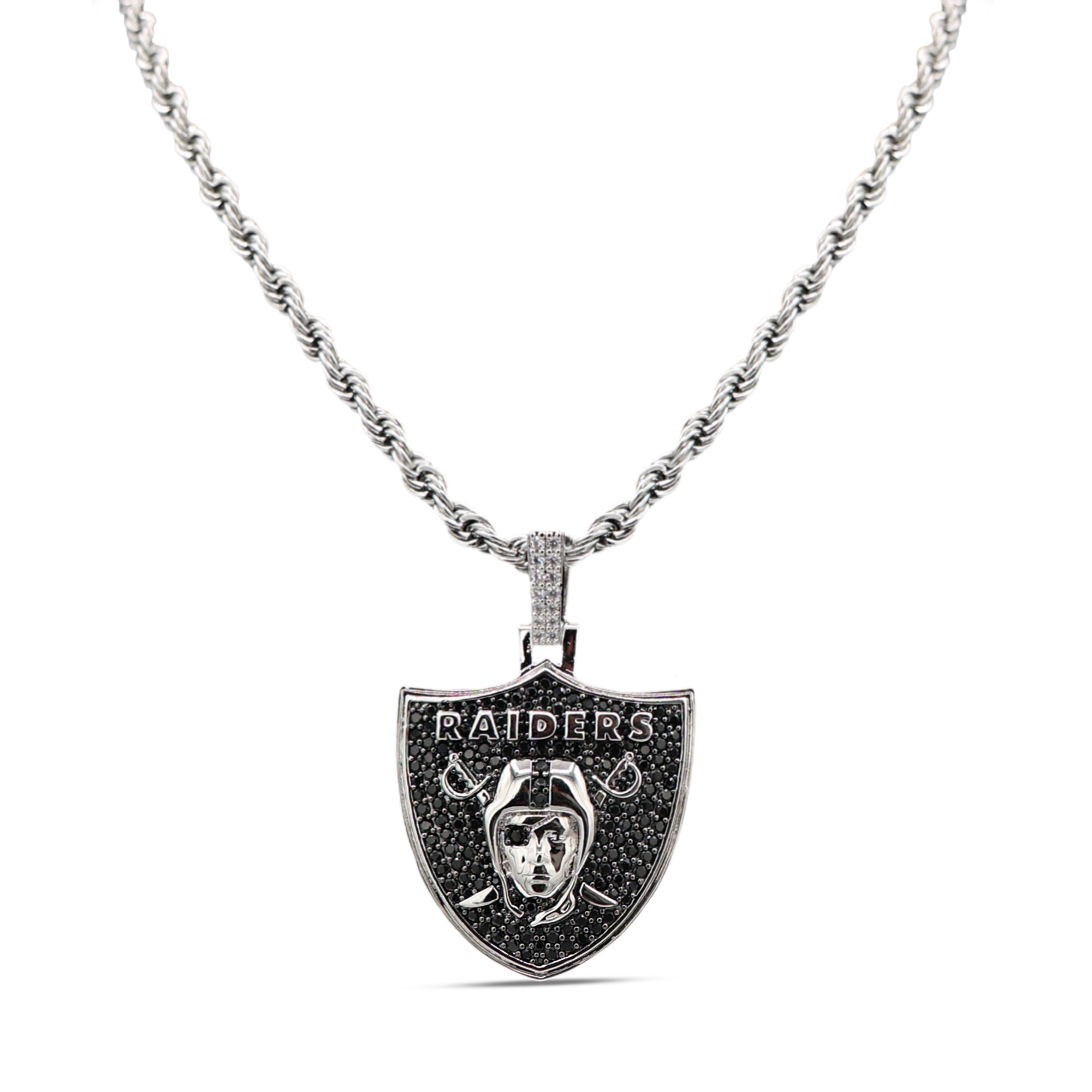 GLD Las Vegas Raiders 14K White Gold Logo Pendant & 20" Rope Chain