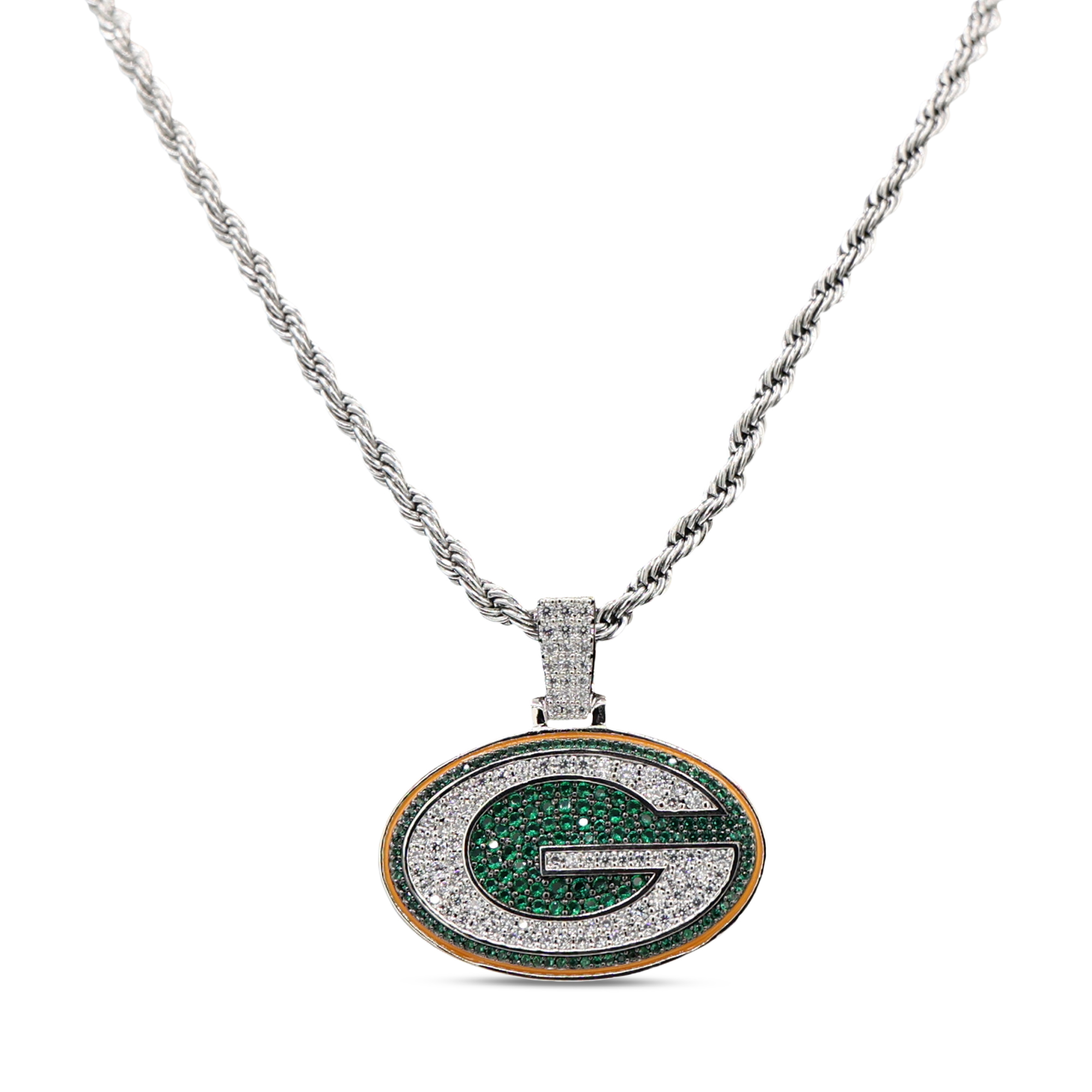 GLD Green Bay Packers 14K White Gold Logo Pendant & 20" Rope Chain