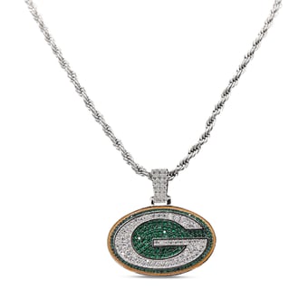 "GLD Green Bay Packers 14K White Gold Logo Pendant & 20"" Rope Chain"