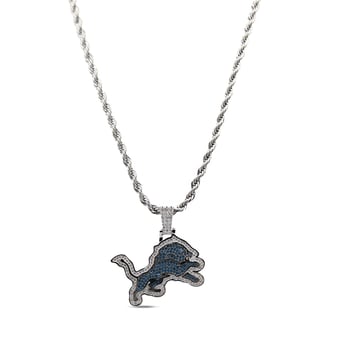 GLD Detroit Lions 14K White Gold Logo Pendant & 20" Rope Chain