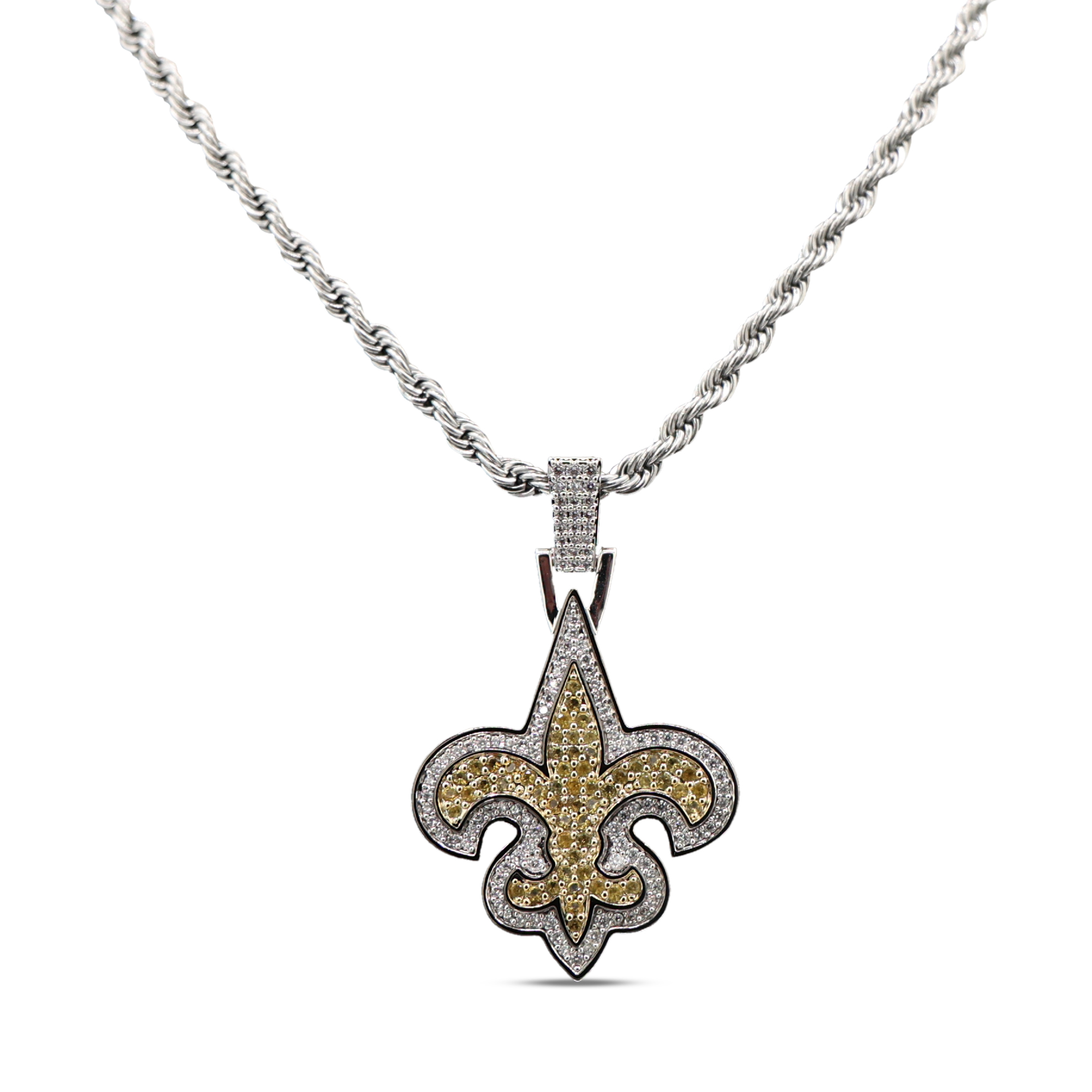GLD New Orleans Saints 14K White Gold Logo Pendant & 20" Rope Chain