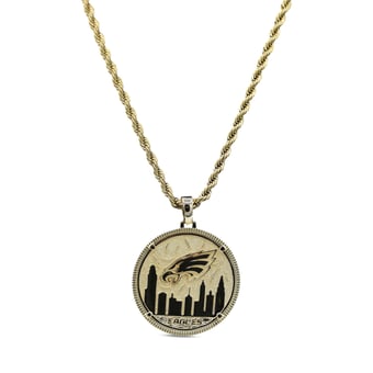 "GLD Philadelphia Eagles 18K Yellow Gold Logo Pendant & 20"" Rope Chain"